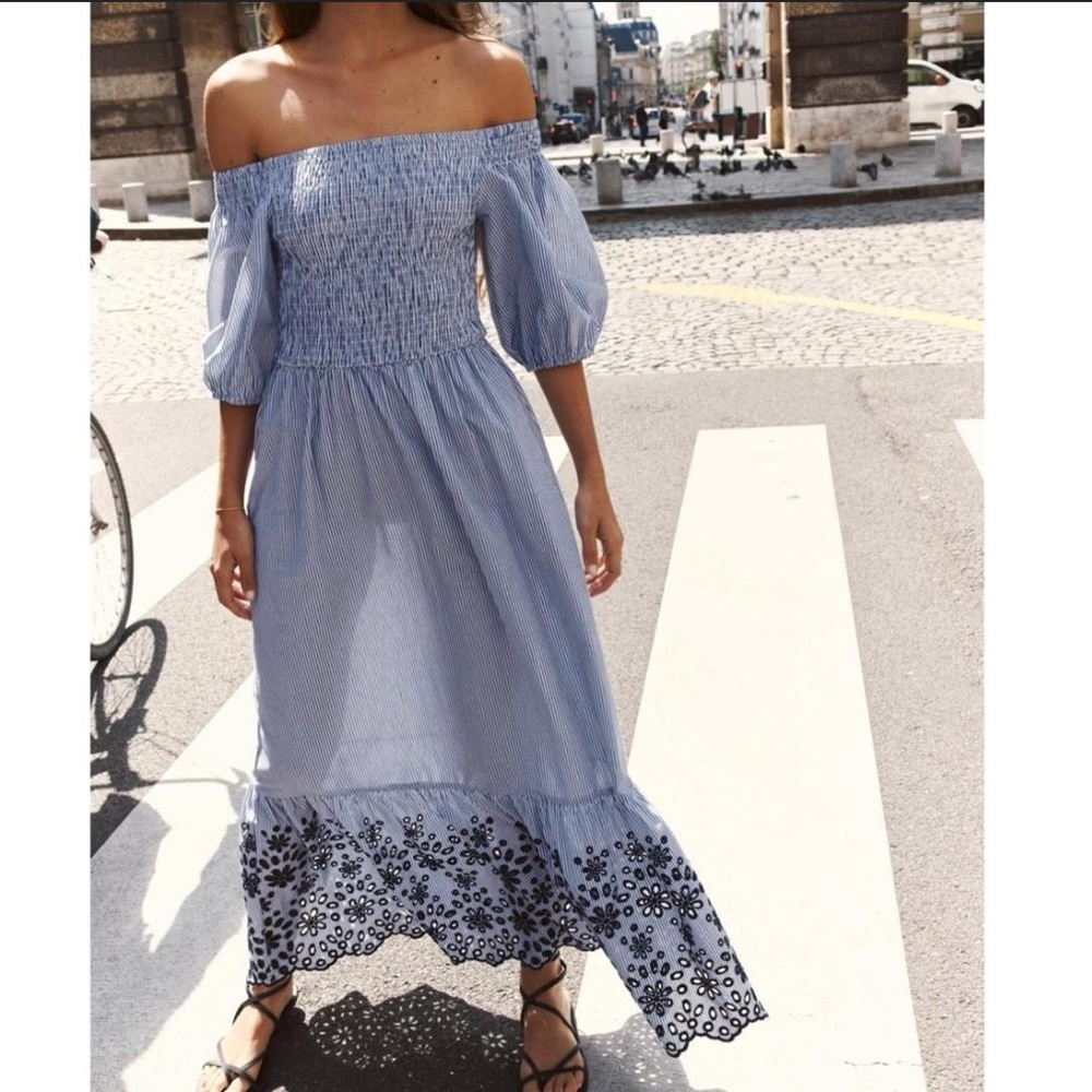 NWT Zara striped embroidered eyelet dress